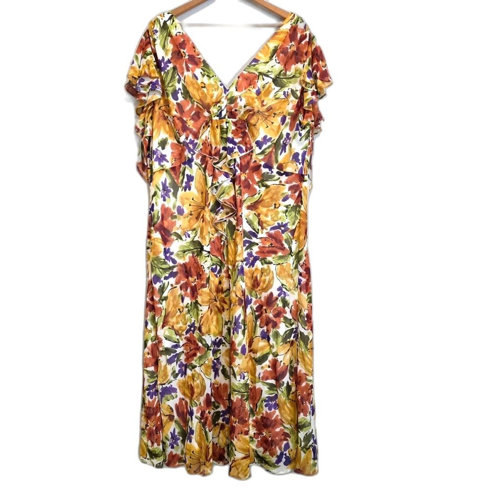 NWT MSK Floral Midi Dress Ruffle Flutter Sleeve Resort Fairy Cottage Size 22W